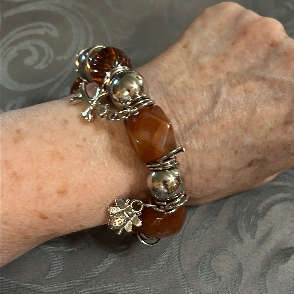 Silver and Natural Stone Charm Bracelet